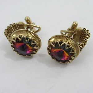 VTG Gold Purple Jewel Gold Chain Cuff Links *Z22